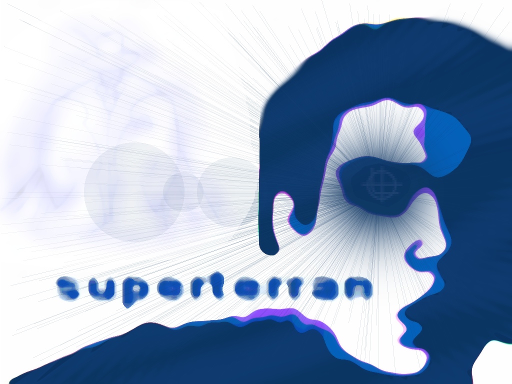 The blue &ldquo;superterran&rdquo; splash — a profile silhouette over a starburst, wordmark beneath